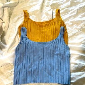 Two cropped tanks in yellow and blue